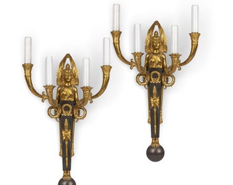 Antique 19th Century French Egyptian Revival Part Ormolu D'appliques Wall Lights, c.1830