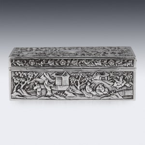 19th Century Chinese Solid Silver Aristocratic Processions Scene Box, c.1870 image 4