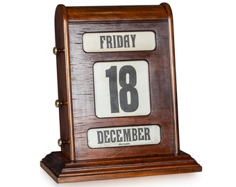 Vintage 20th Century Mahogany & Brass Perpetual Desk Calendar c.1950