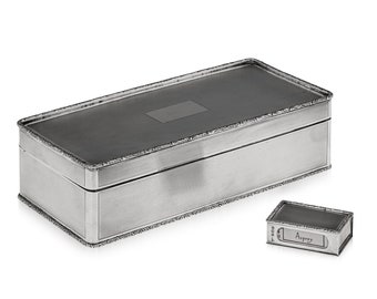 Elegant Mid 20th Century Solid Silver Cigar Box & Match Box Holder, London, c.1947