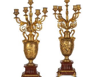 Antique 19th Century French Pair Of Candelabra By Ferdinand Barbedienne, c.1870