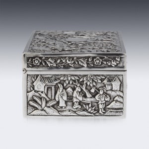 19th Century Chinese Solid Silver Aristocratic Processions Scene Box, c.1870 image 5