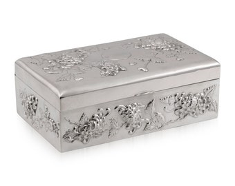 20thC Chinese Solid Silver Decorative Jewellery Box, Sing Fat c.1900