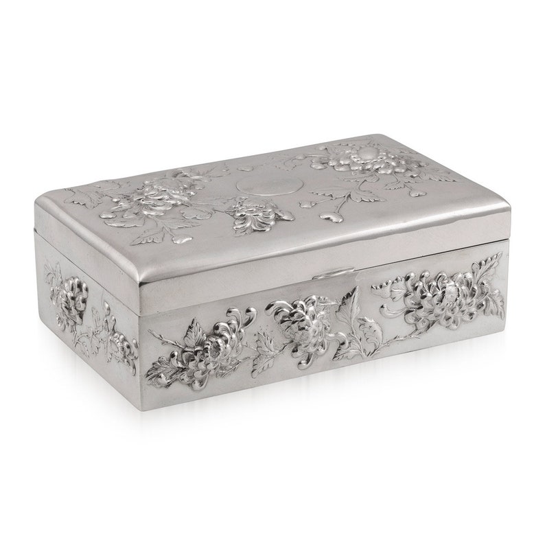 20thC Chinese Solid Silver Decorative Jewellery Box, Sing Fat c.1900 image 1