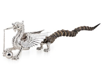 Antique 20th Century Victorian Silver Plate & Antelope Horn Dragon Cigar Lighter, c.1900