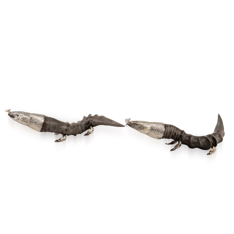 Antique 20th Century Edwardian Solid Silver & Horn Lizard Shaped Cigar Lighters, c.1900 image 1