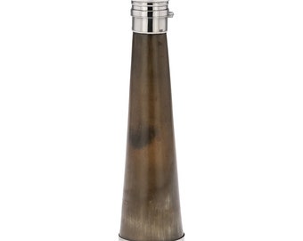 Antique 19th Century Victorian Solid Silver & Horn Hunting Flask, London, c.1886
