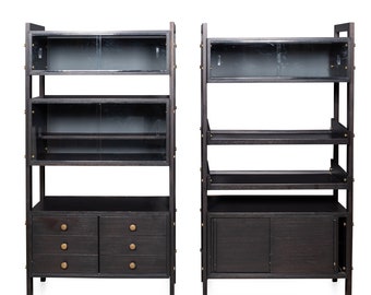 Striking 20th Century Italian Ebonised Etageres With Open Back & Storage c.1970