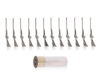 Novelty 12 Shotgun Shaped Solid Silver Butt Markers, Pushkin Antiques, c.2022