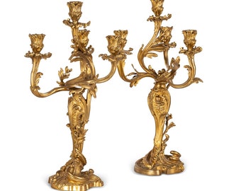 Antique 19thC French Pair Of Louis XV Style Ormolu Four-Light Candelabra, c.1880