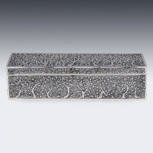 Antique 19th Century Chinese Export Solid Silver Cherry Blossom Box, Wang Hing c.1890 image 5