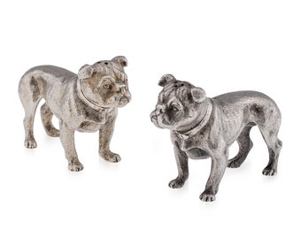 Antique 20th Century Edwardian Solid Silver Pair Of Dog Shaped Salts, London, c.1908