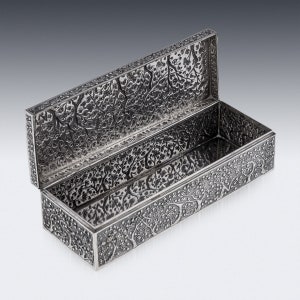 Antique 19th Century Chinese Export Solid Silver Cherry Blossom Box, Wang Hing c.1890 image 10