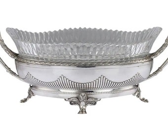 20thC Russian Empire Solid Silver & Glass Jardiniere, Bolin c.1910