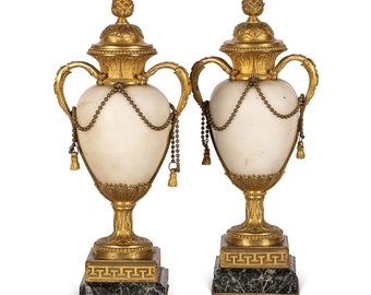 Antique 19th Century French Napoleon Iii Ormolu & White Marble Urns, c.1850