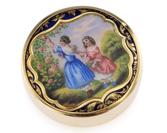 20thC Russian 14K Gold & Enamel Pill Box, Moscow c.1900