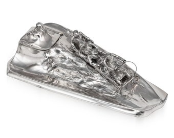 Antique 20th Century German Silver Plated Toboggan Shaped Inkwell, Kayser c.1920