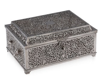 Antique 20th Century Indian Kutch Solid Silver Treasure Chest / Casket c.1900