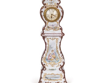 Antique 18th Century English Enamel Table Clock With Floral & Romantic Scenes c.1770