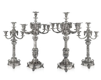 19thC Victorian Solid Silver Set Of Four Candelabra, Macrae c.1872-73