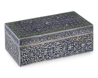 Antique 19th Century Thai Solid Silver & Enamel Box, Xiang He, Bangkok, c.1880