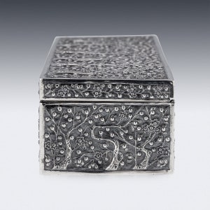 Antique 19th Century Chinese Export Solid Silver Cherry Blossom Box, Wang Hing c.1890 image 4