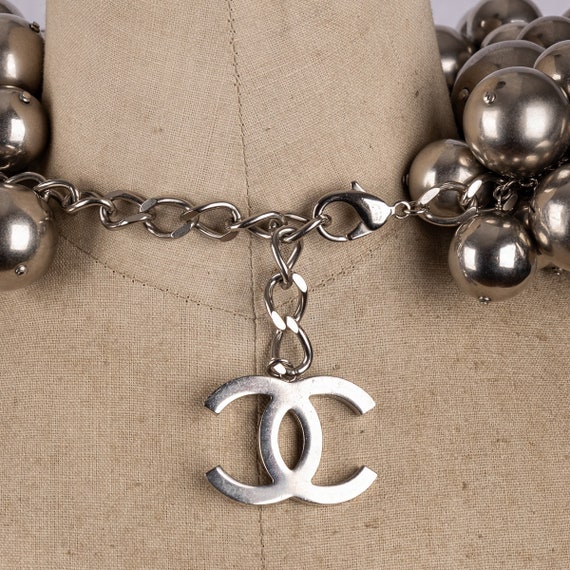 Sold at Auction: CHANEL - Summer 2013 - B13 S Silver CC Cluster Ball  Chocker Necklace NEW w/ Tags