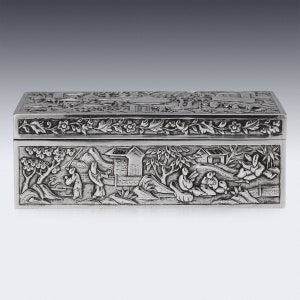 19th Century Chinese Solid Silver Aristocratic Processions Scene Box, c.1870 image 2