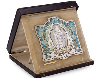 Antique 19th Century French Solid Silver & Enamel Icon Of St Mary, c.1890