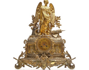 Antique 19th Century French Empire Style Ormolu Bronze Mantel Clock, c.1870