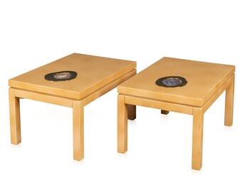 A Pair Of Belgian Lacquered Wood & Agate Side Tables By Willy Daro, c.1970