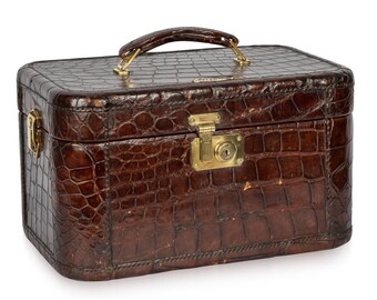 Mid 20th Century Gucci Crocodile Leather & Brass Overnight Travel Vanity Case, c.1960