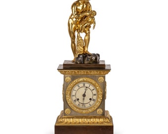 Antique 19th Century French Empire Style Bronze Mantel Clock, c.1870