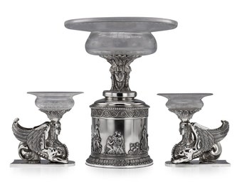 19thC Victorian Solid Silver 3Ps Centerpiece Garniture, Stephen Smith c. 1878