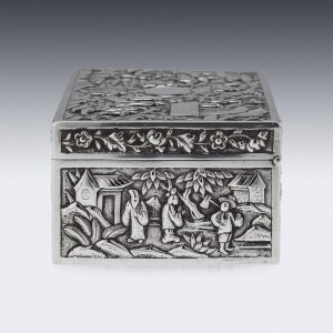 19th Century Chinese Solid Silver Aristocratic Processions Scene Box, c.1870 image 3