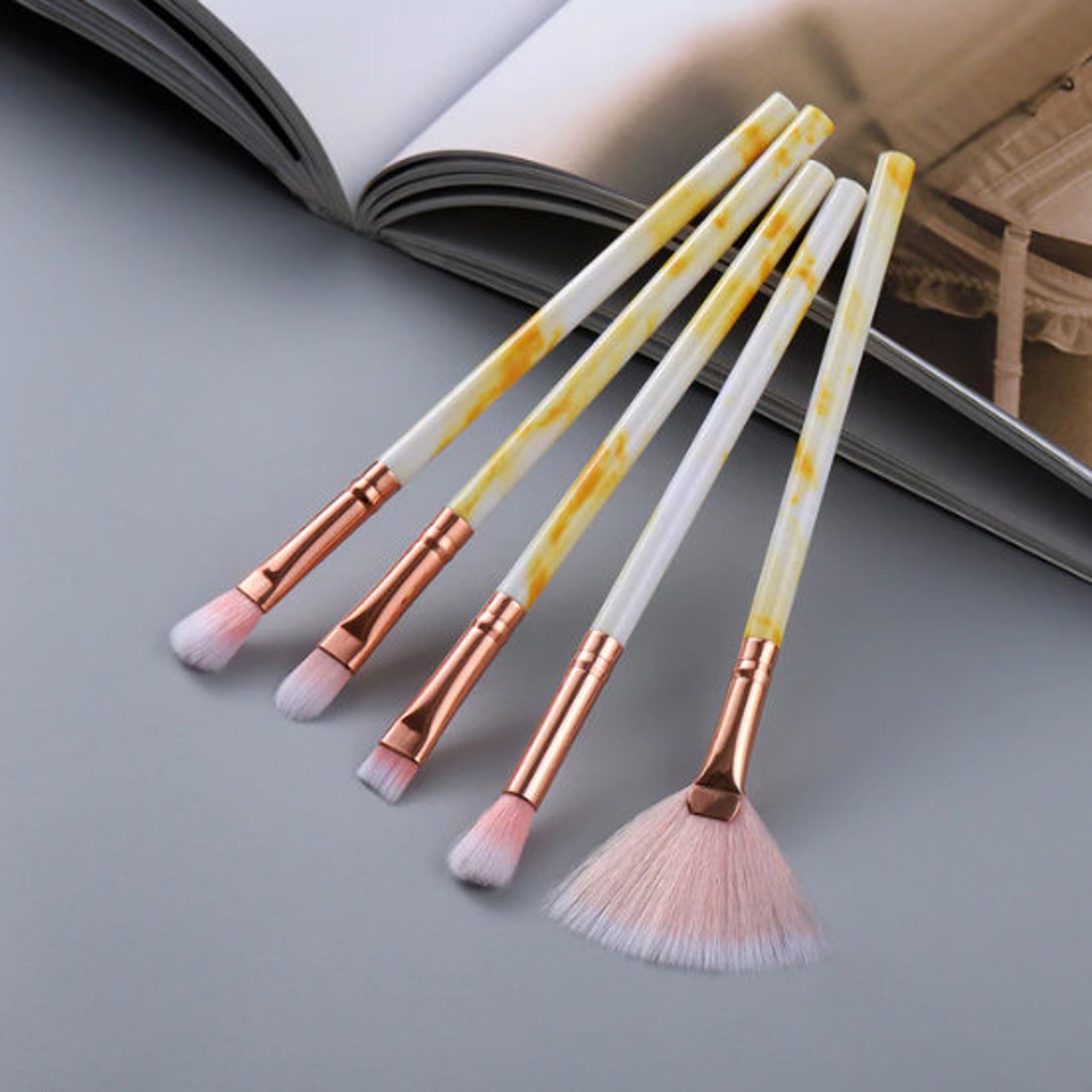 15Pcs Yellow Makeup Brushes Tool Set Powder Eye Shadow Etsy