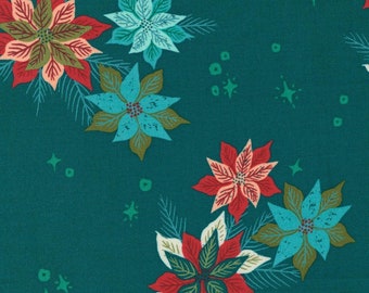 Cheer & Merriment Poinsettia Teal by Fancy That Design House for Moda | 45531 22