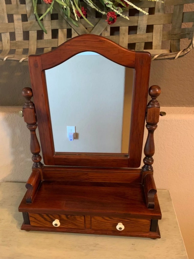 Ethan Allen Antiqued Pine Cheval Mirror Jewelry Box Shaving Etsy