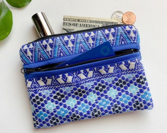Coin Purse, Wallet purse, Make up mini bag, Mini Bag, Guatemalan purse, Multicolored bag, Blue with White coin purse, Jewelry Pouch