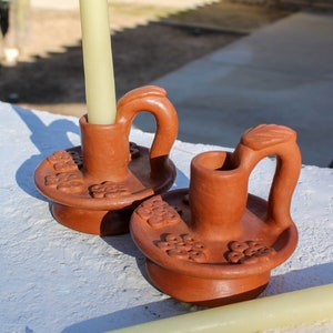 Candelero Red Barro, Taper Candle Holder, Candle Holder Decor,Red Clay Pottery, Handmade in Guatemala, Barro Rojo