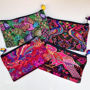 Pochette à fermeture éclair, Pochette de voyage, Trousse en textile guatémaltèque, Trousse de voyage pour maquillage, Pochette Huipil