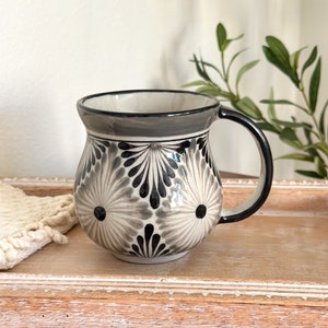 Ceramic Artisanal Mug, Hand Painted Pottery Mug, Grey Round Mug, Artisanal Pottery, Clay Mugs, Hand Painted by Guatemalan Artisans