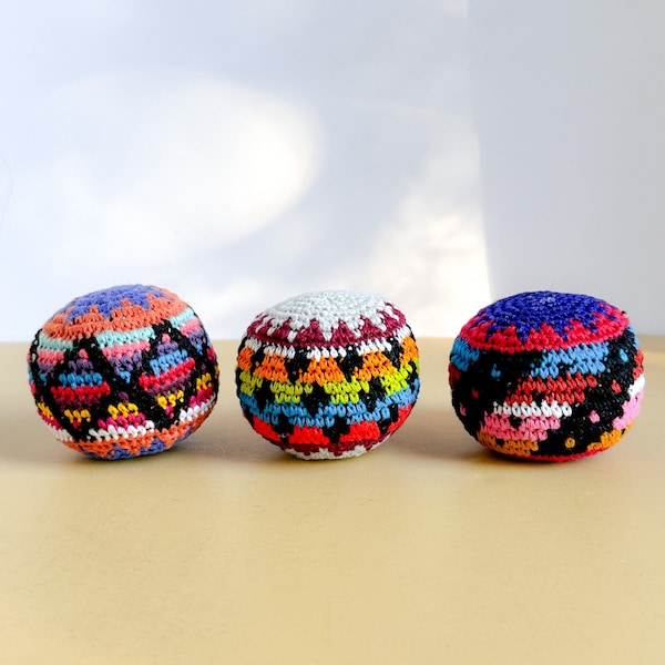 Crochet Multicolor Hacky Sack Ball, Stress Ball,  Kick Bag Ball, Handknit cotton Hacky Sack made in Guatemala, Toddler Sot Ball