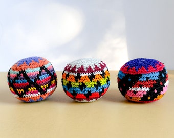 Crochet Multicolor Hacky Sack Ball, Stress Ball,  Kick Bag Ball, Handknit cotton Hacky Sack made in Guatemala, Toddler Sot Ball