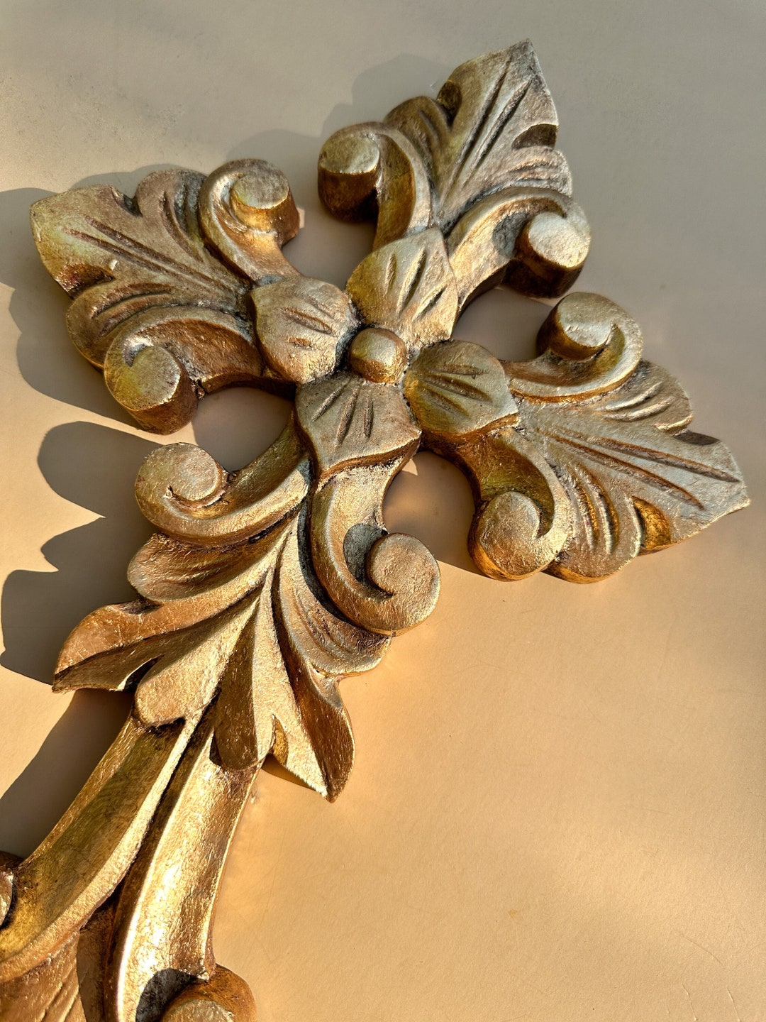 LARGE Gold Leaf Cross Handcarved Cross Wall Decor Cross Etsy