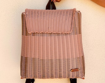 Handwoven Backpack: Vegan Suede Straps, Recycled Plastic, Lightweight