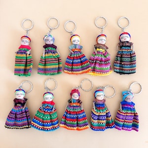 Worry Doll Schlüsselanhänger, Valentines Stuffer, Partybevorzugung, Einzigartiges Freundschaftsgeschenk, handgemachte Puppe, Worry Dolls Geldbörse Schlüsselanhänger