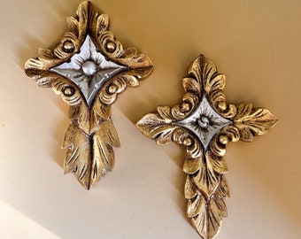 Wood Gold Leaf Cross, Hand-carved Cross, Wall Decor, Cross Wall Hanging, Wall Decor, Made by Guatemalan Artisans