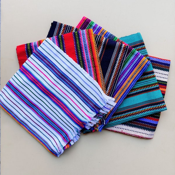 Handwoven Placemat,  Multicolor Napkin, 17" x 17" Fiesta Napkin, Bread Cloth, Tortilla Cloth, Guatemalan Textile Cloth, Fabric Placemat