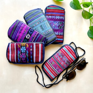 Handmade Embroidered Sunglass Pouch: Guatemalan Textile Bag with Zipper